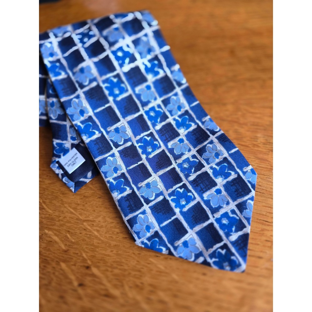 St. Bernard Blue Floral Grid Pattern Necktie Men's Fashion Accessory